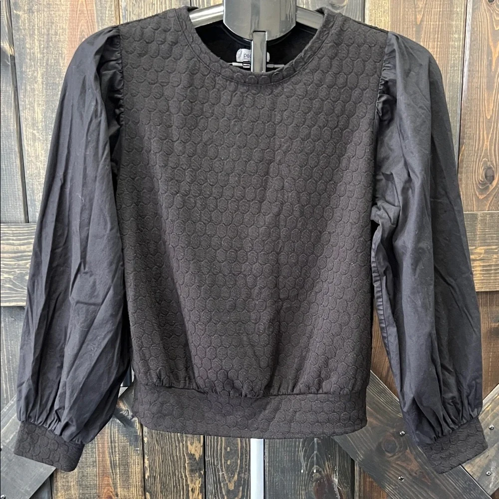 Anthropologie‎ Porridge Black Textured Puff Sleeve Pullover Sweater XS Boho Chic